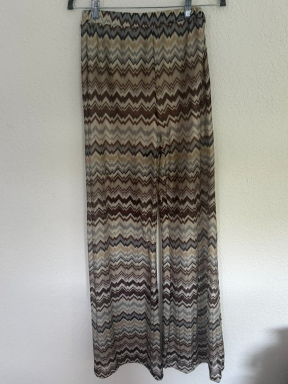 Very J Boho Zigzag Palazzo Pants Multicolor Wide Leg Flowy Size Small